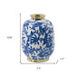 11" Blue White And Gold Chinoiserie Floral Porcelain Table Vase