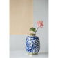 11" Blue White And Gold Chinoiserie Floral Porcelain Table Vase