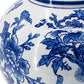 16" Blue White And Gold Chinoiserie Floral Porcelain Table Vase
