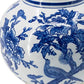 16" Blue White And Gold Chinoiserie Floral Porcelain Table Vase