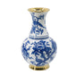 16" Blue White And Gold Chinoiserie Floral Porcelain Table Vase