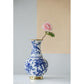 16" Blue White And Gold Chinoiserie Floral Porcelain Table Vase