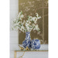 16" Blue White And Gold Chinoiserie Floral Porcelain Table Vase