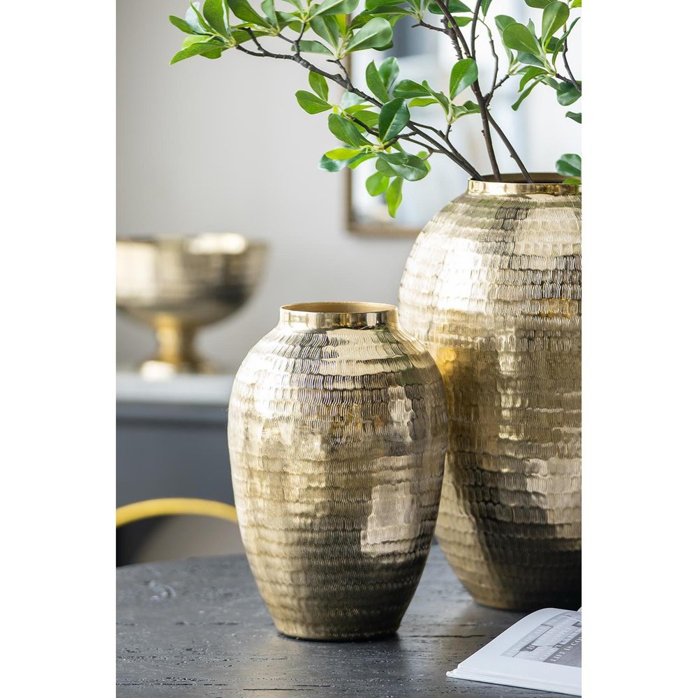 17" Gold Hammered Aluminum Urn Table Vase