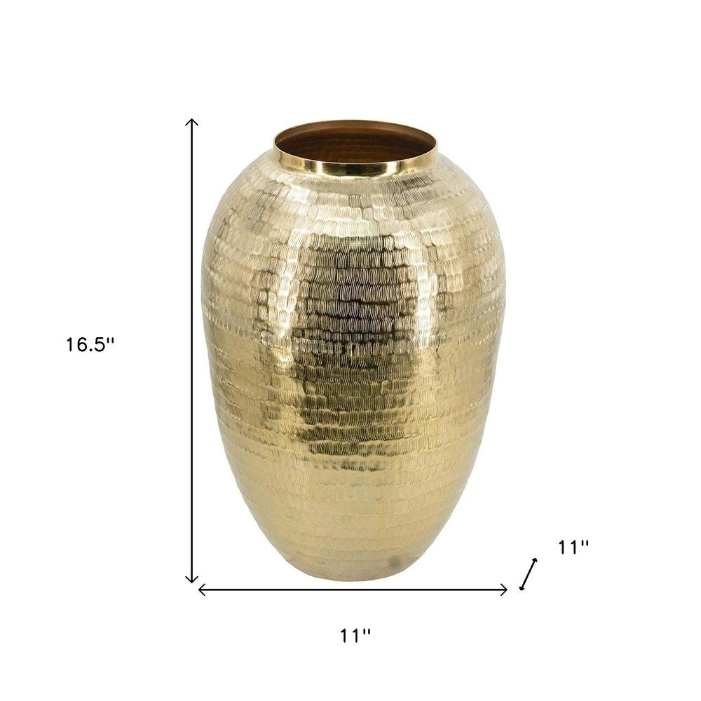 17" Gold Hammered Aluminum Urn Table Vase