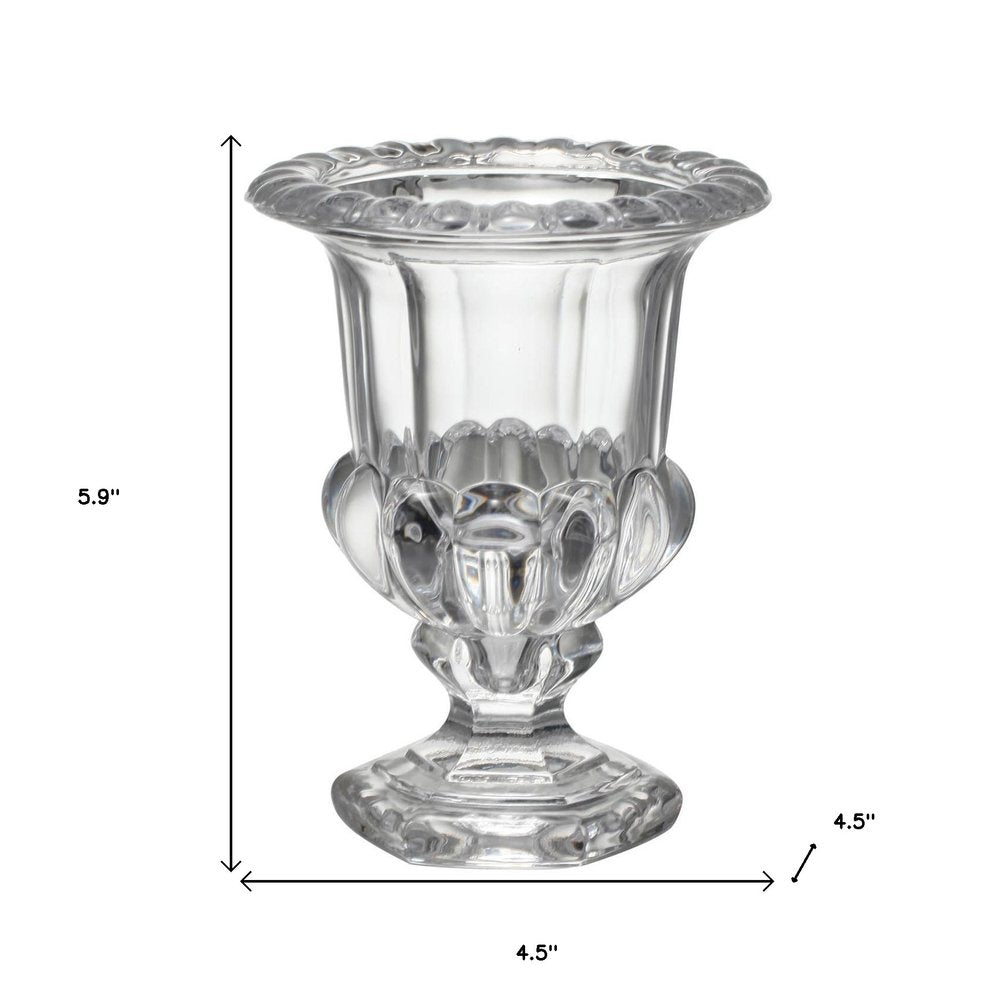Set of Two Clear Glass Urn Table Vases