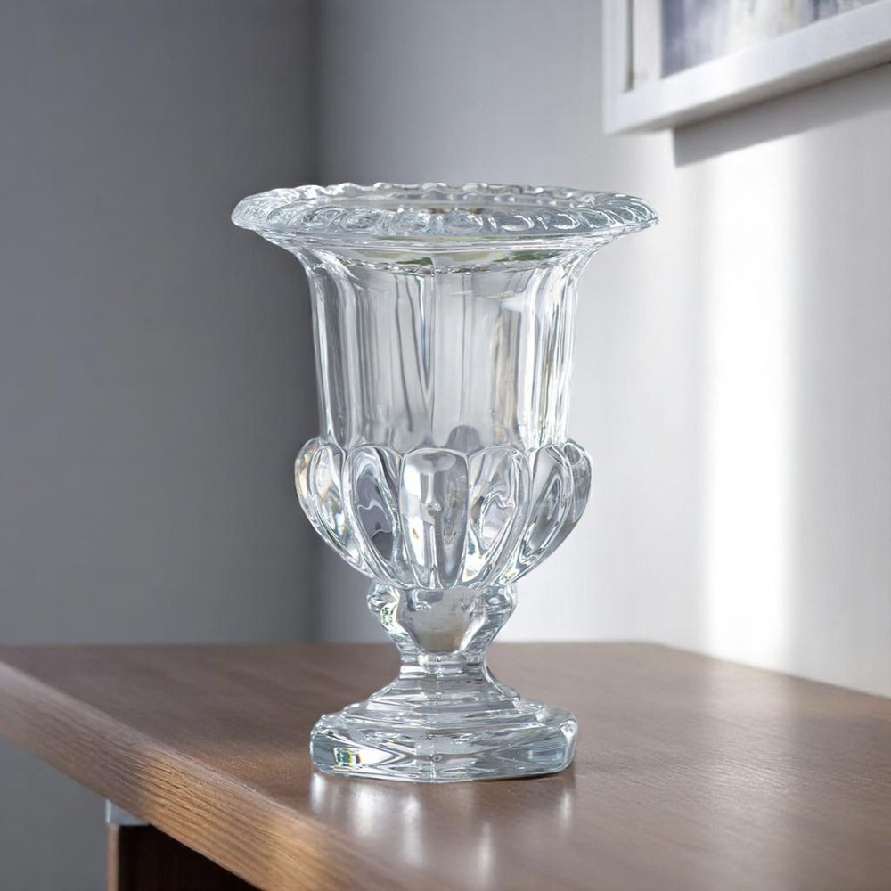 Set of Two Clear Glass Urn Table Vases