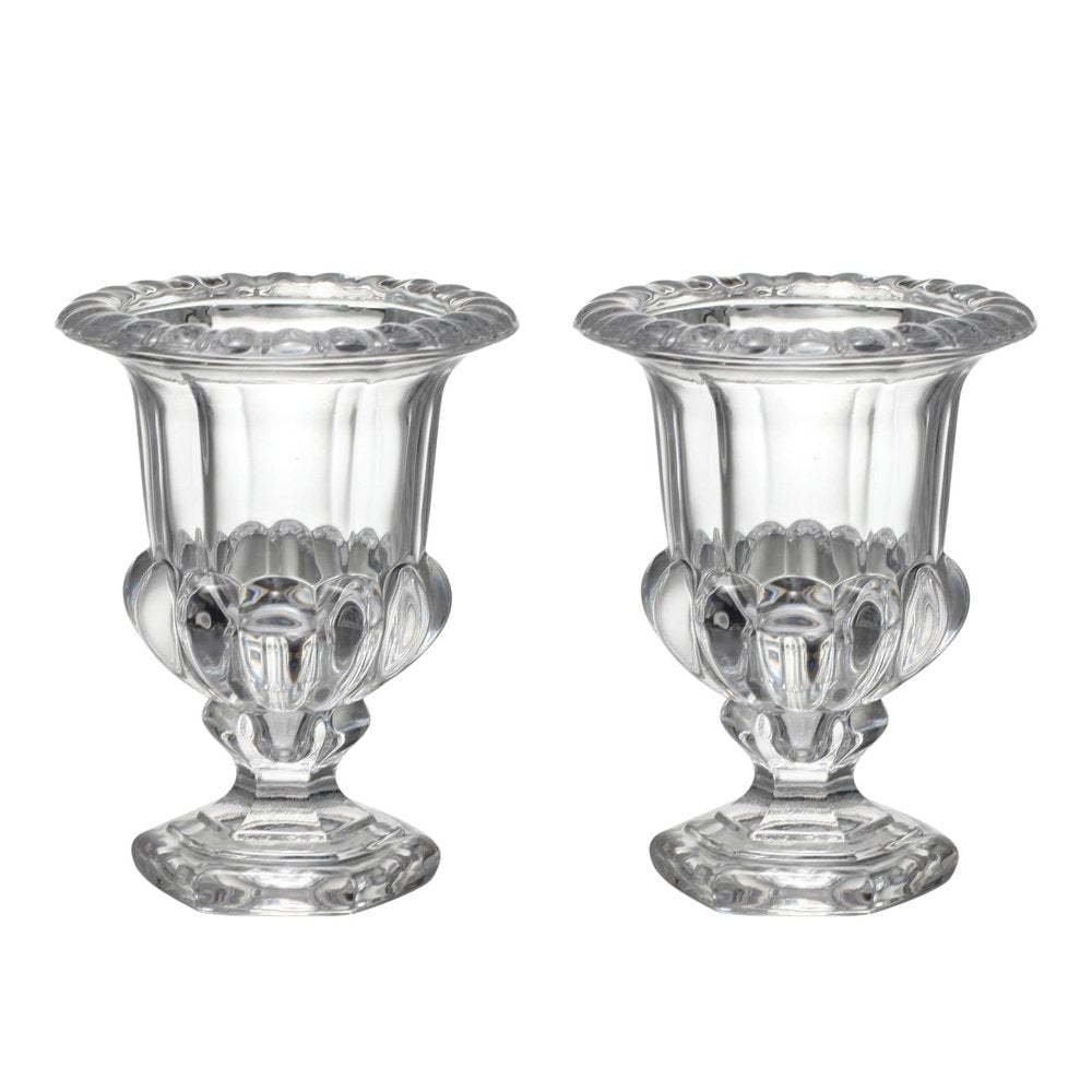 Set of Two Clear Glass Urn Table Vases