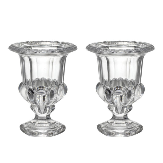 Set of Two Clear Glass Urn Table Vases