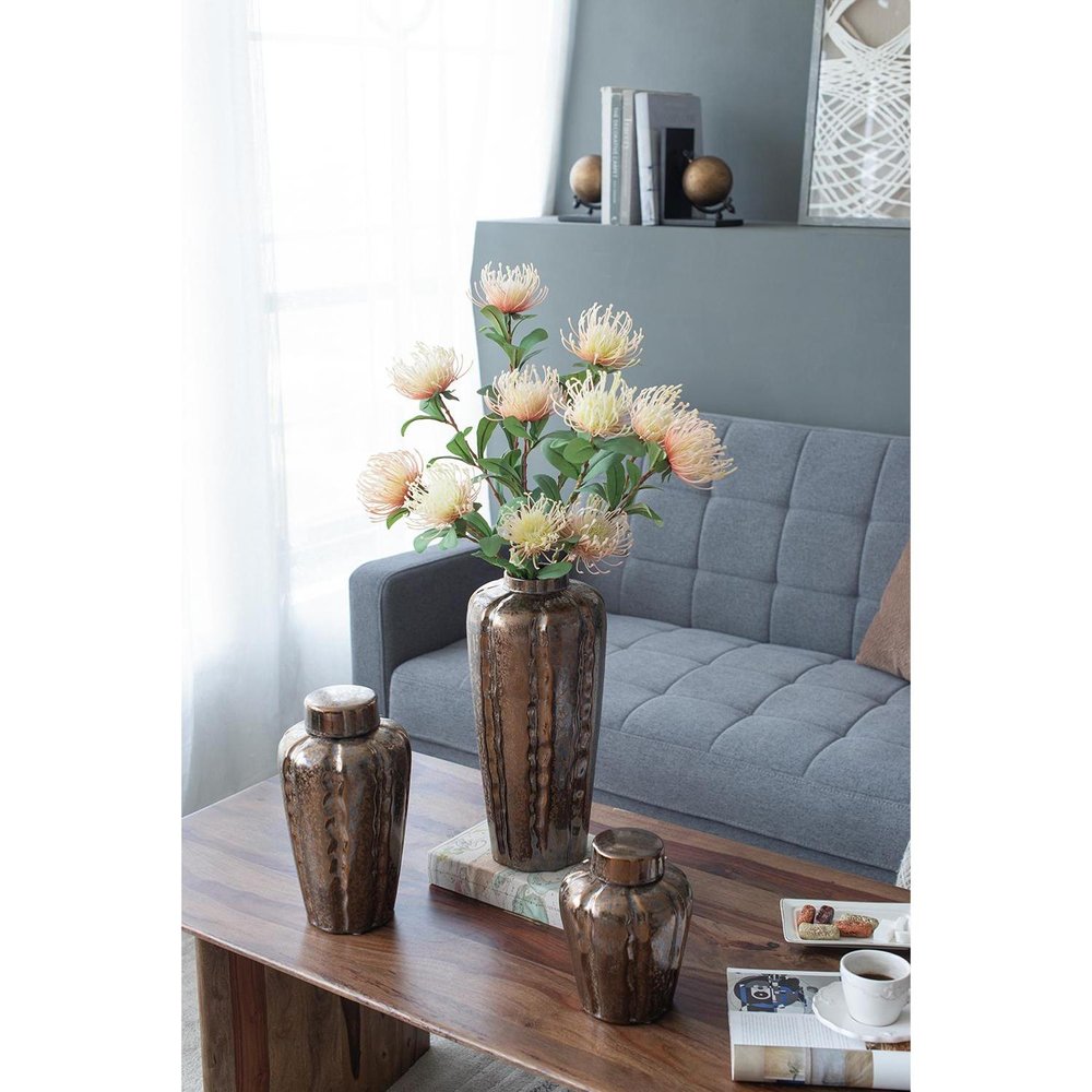 Set of Three Bronze And Silver Round Ceramic Table Vase