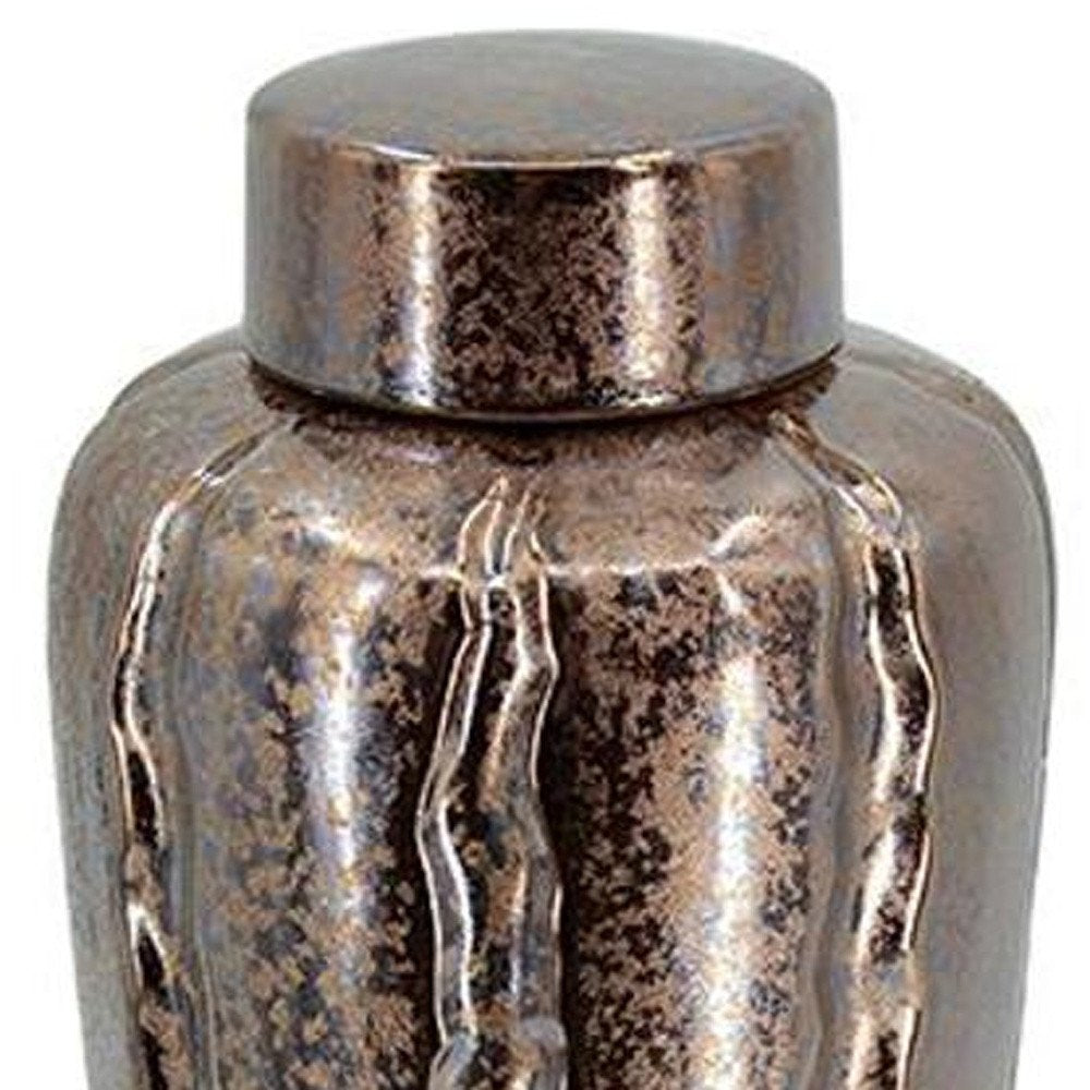 Set of Three Bronze And Silver Round Ceramic Table Vase