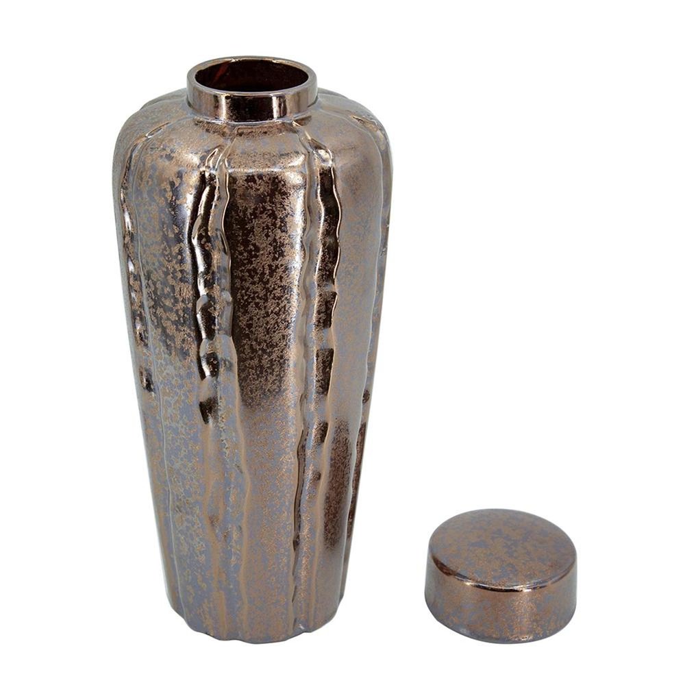Set of Three Bronze And Silver Round Ceramic Table Vase