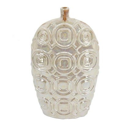 16" Cream Geometric Ceramic Bud Table Vase