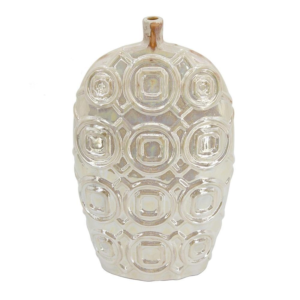 16" Ivory Geometric Bud Ceramic Table Vase