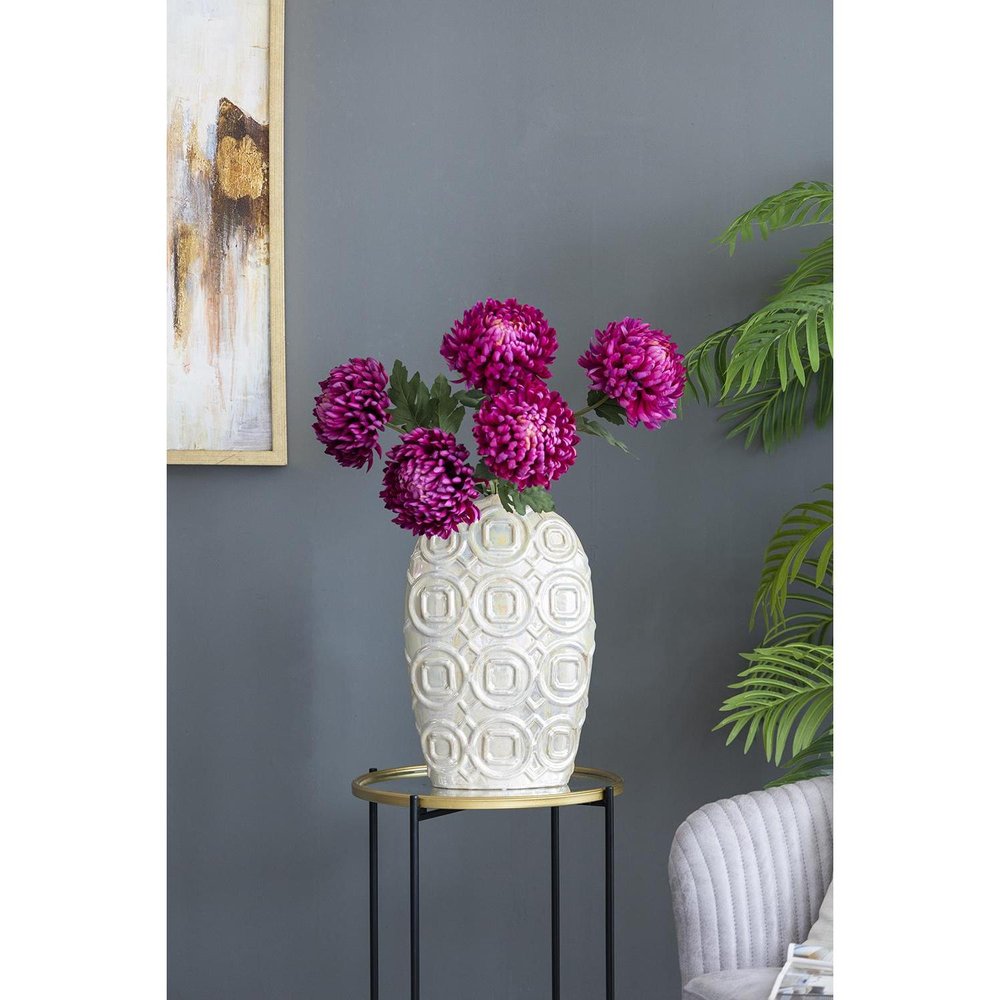 16" Ivory Geometric Bud Ceramic Table Vase