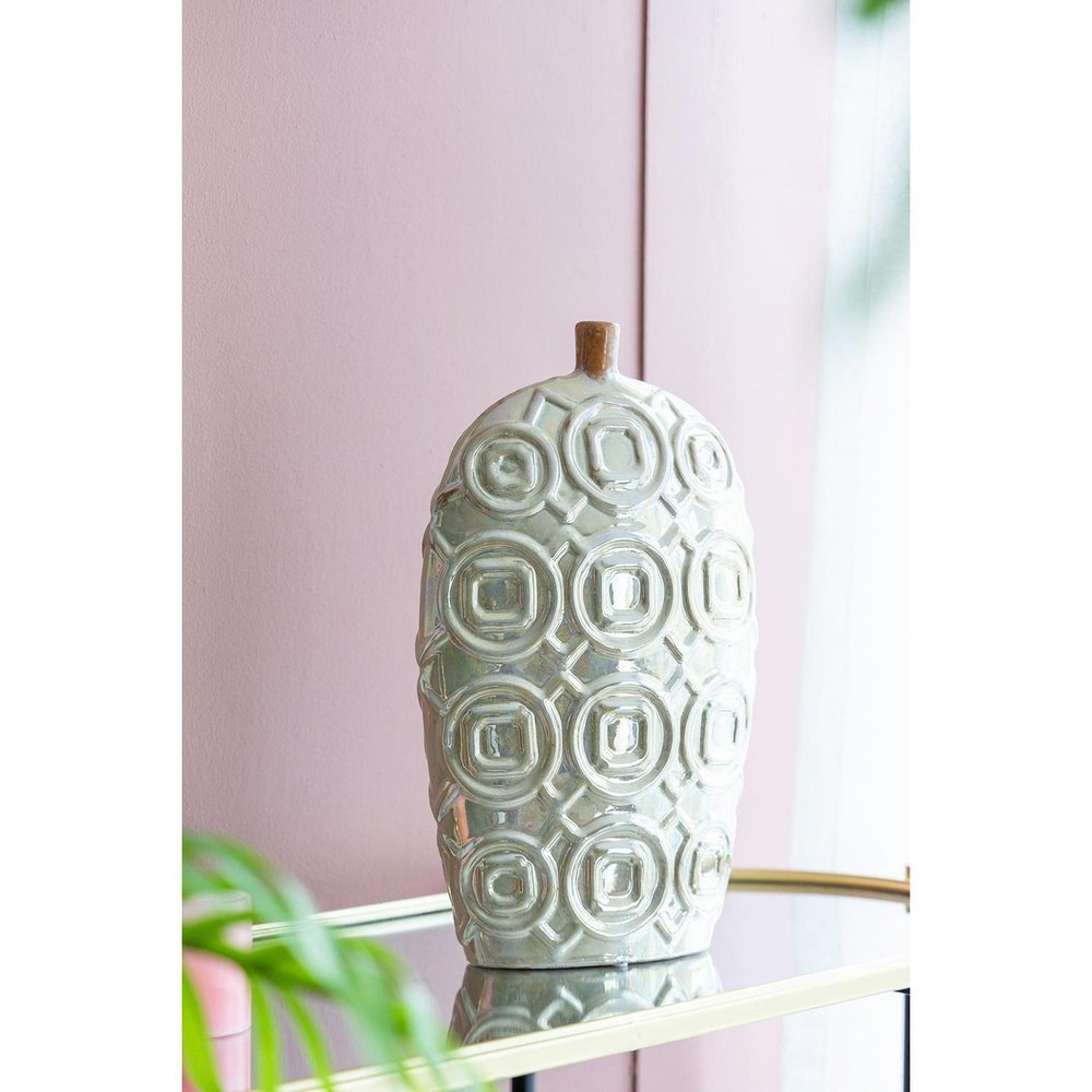 20" Ivory Geometric Bud Ceramic Table Vase