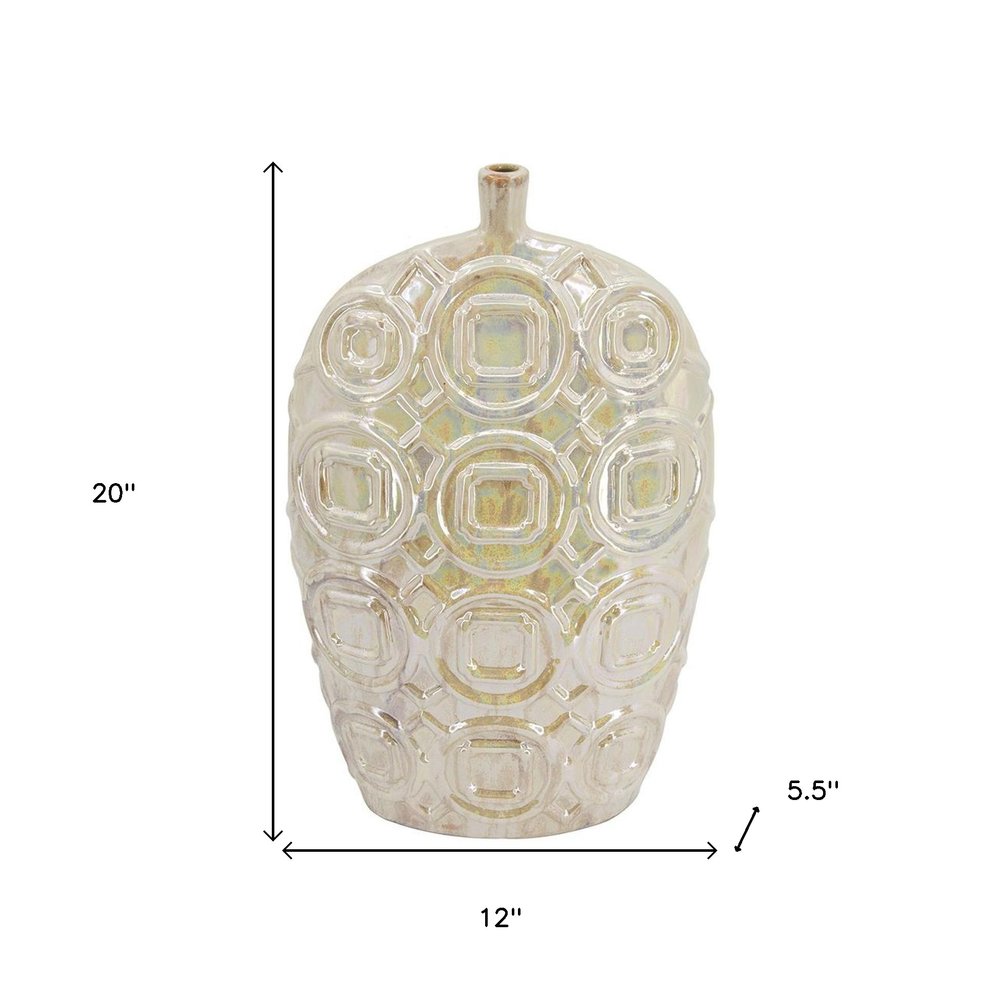 20" Ivory Geometric Bud Ceramic Table Vase