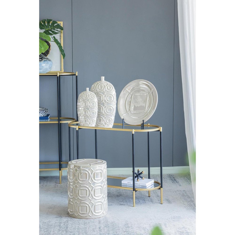 20" Ivory Geometric Bud Ceramic Table Vase