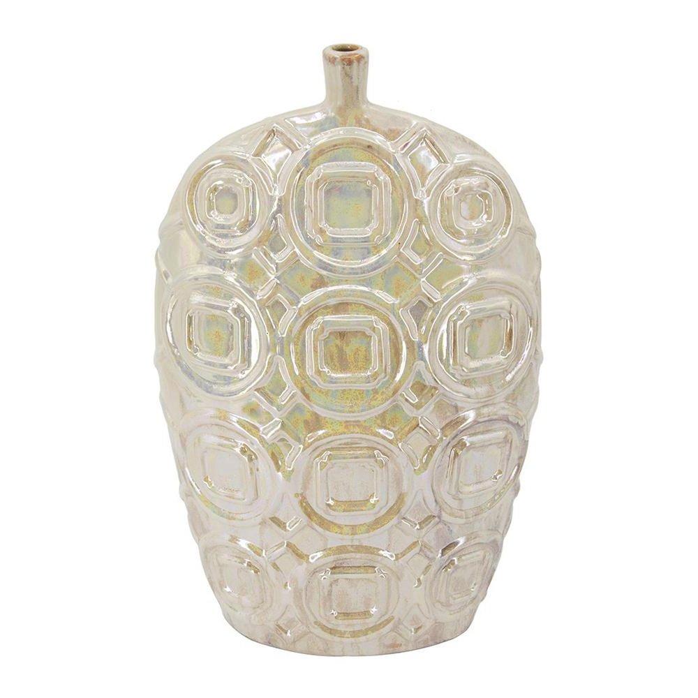 20" Ivory Geometric Bud Ceramic Table Vase