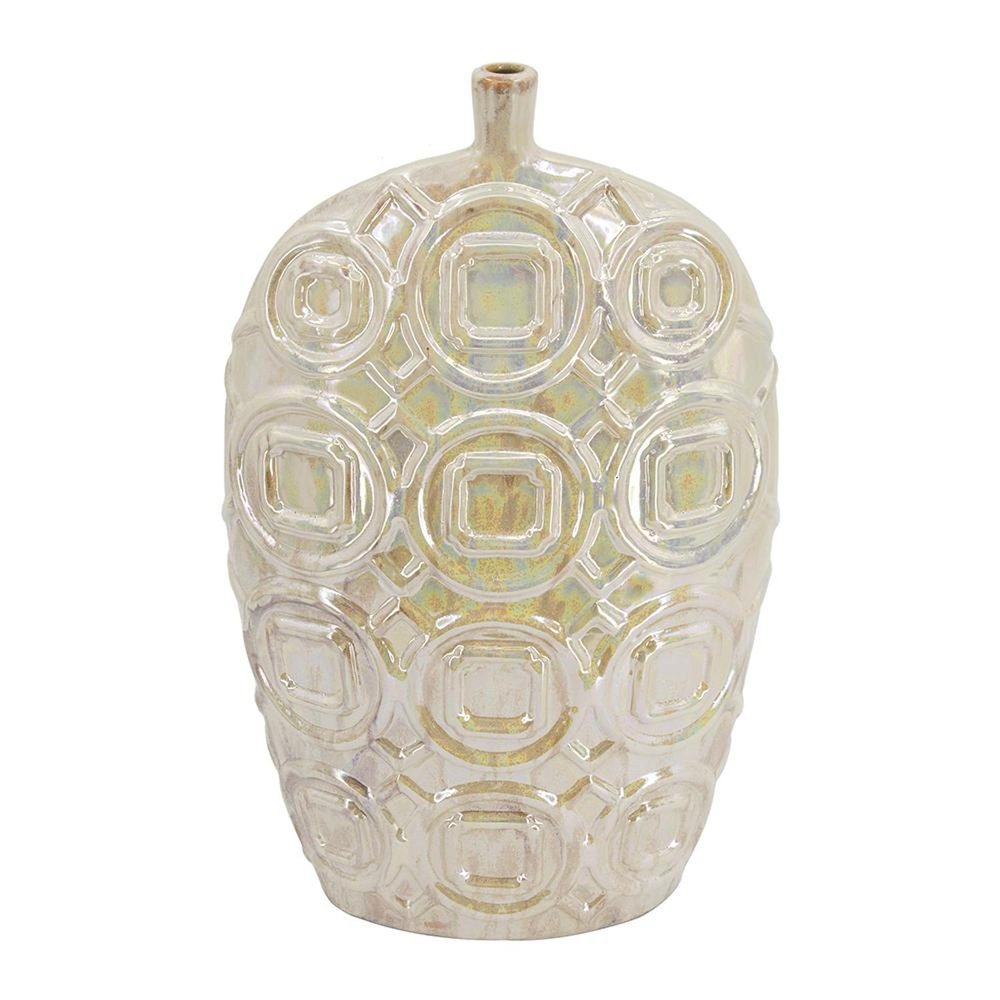 20" Ivory Geometric Bud Ceramic Table Vase