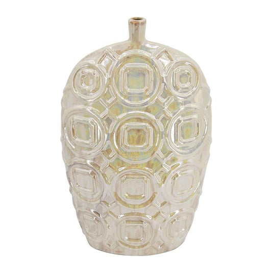 20" Cream Geometric Ceramic Bud Table Vase