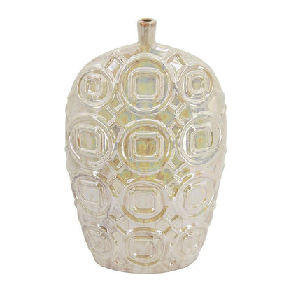20" Cream Geometric Ceramic Bud Table Vase