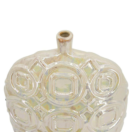 20" Cream Geometric Ceramic Bud Table Vase