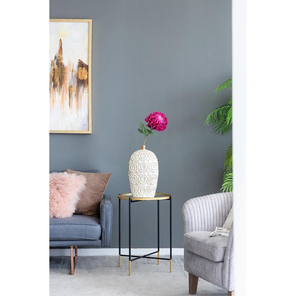 20" Ivory Geometric Bud Ceramic Table Vase