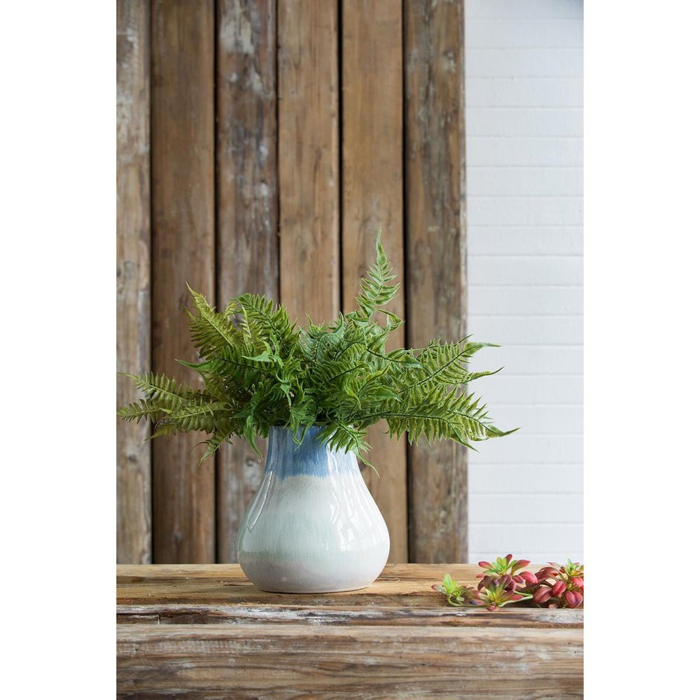10" Blue Green Sand And Gray Ombre Round Ceramic Table Vase