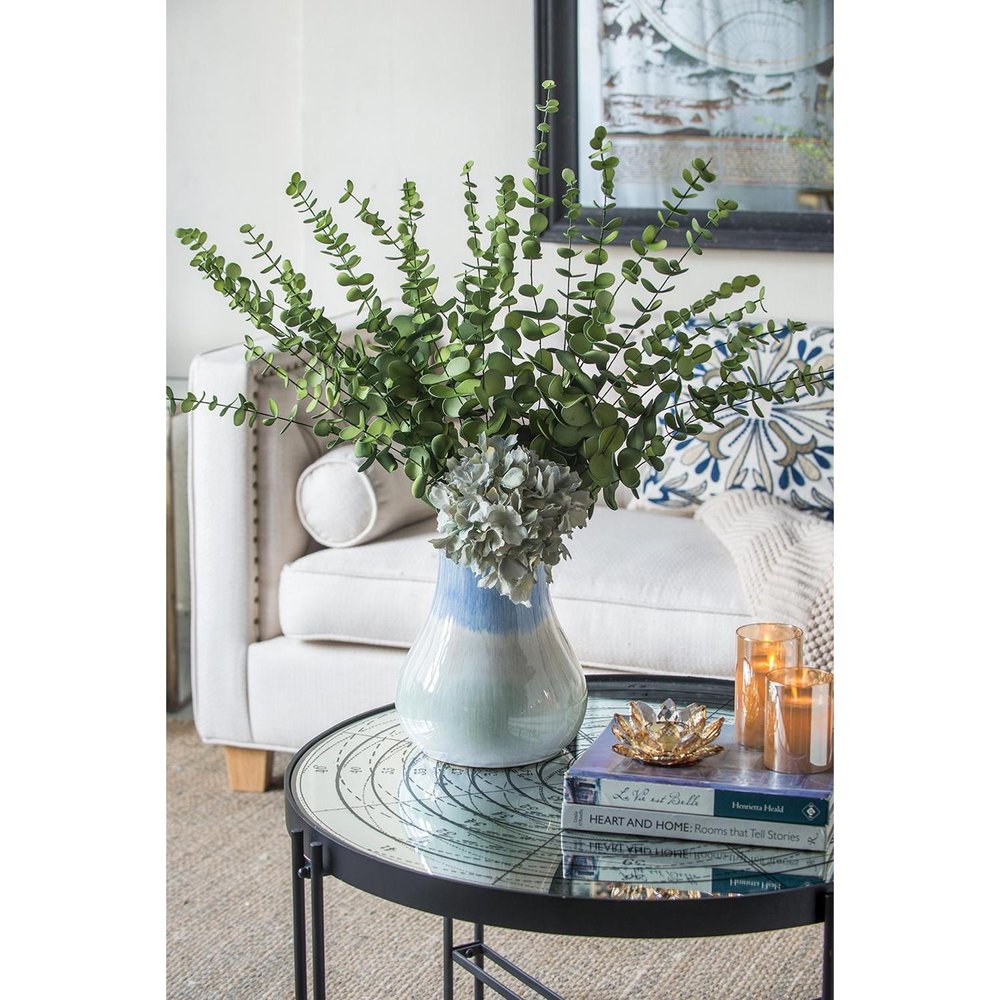 10" Blue Green Sand And Gray Ombre Round Ceramic Table Vase