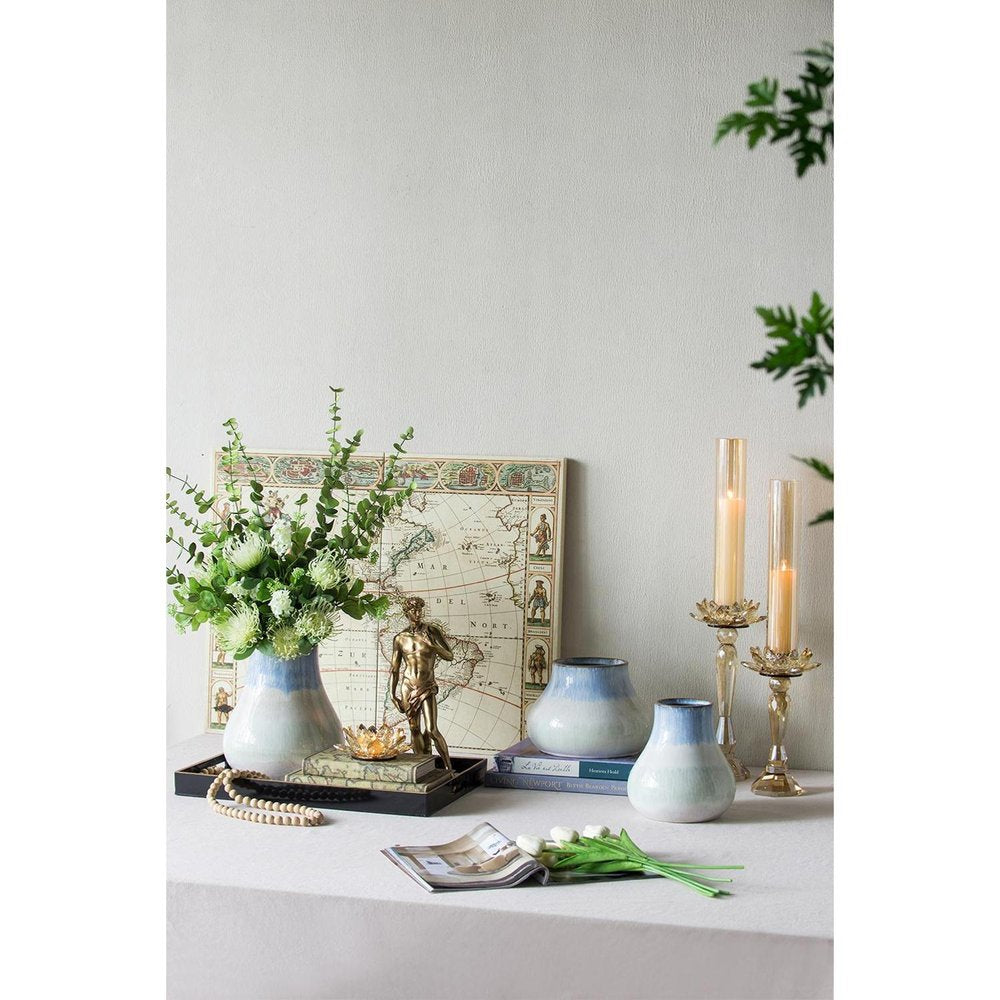 10" Blue Green Sand And Gray Ombre Ceramic Round Table Vase