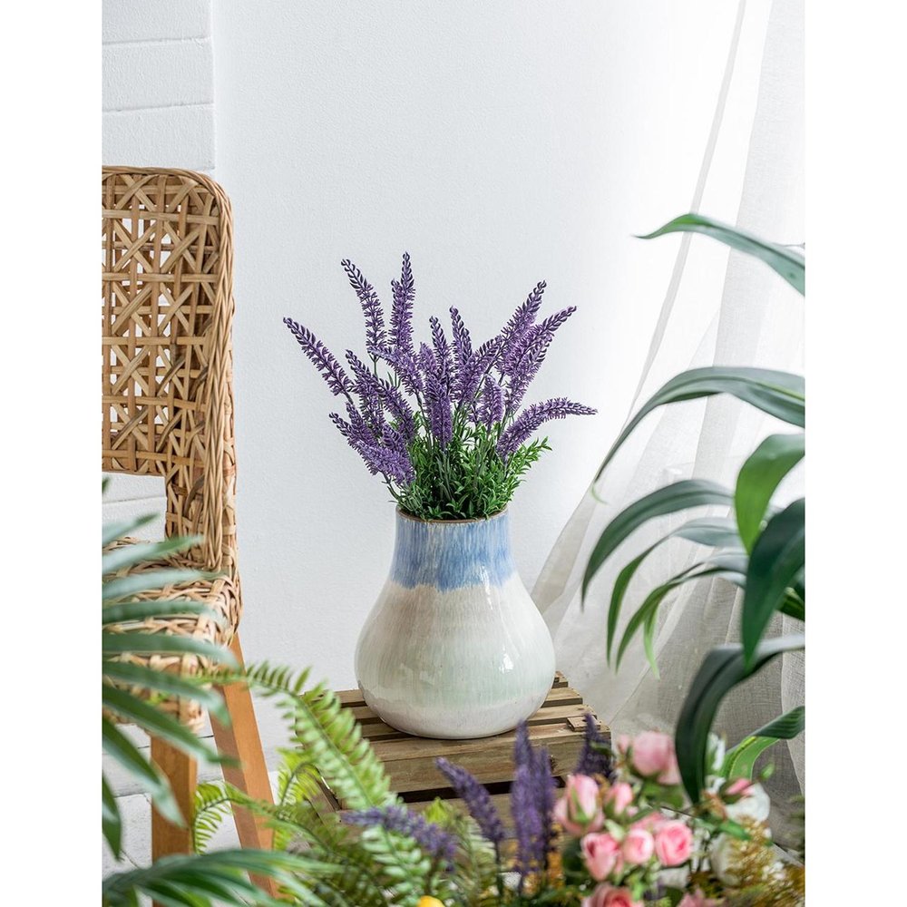 10" Blue Green Sand And Gray Ombre Ceramic Round Table Vase