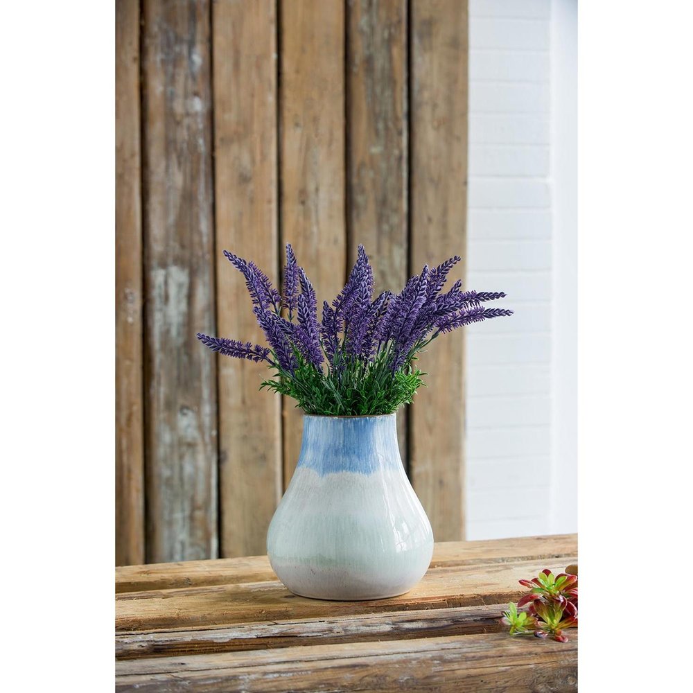 10" Blue Green Sand And Gray Ombre Ceramic Round Table Vase