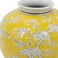 9" Yellow And White Floral Round Porcelain Table Vase