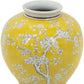9" Yellow And White Chinoiserie Floral Porcelain Table Vase