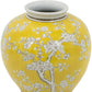 9" Yellow And White Floral Round Porcelain Table Vase