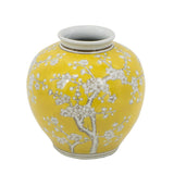 9" Yellow And White Floral Round Porcelain Table Vase