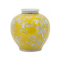 9" Yellow And White Floral Round Porcelain Table Vase