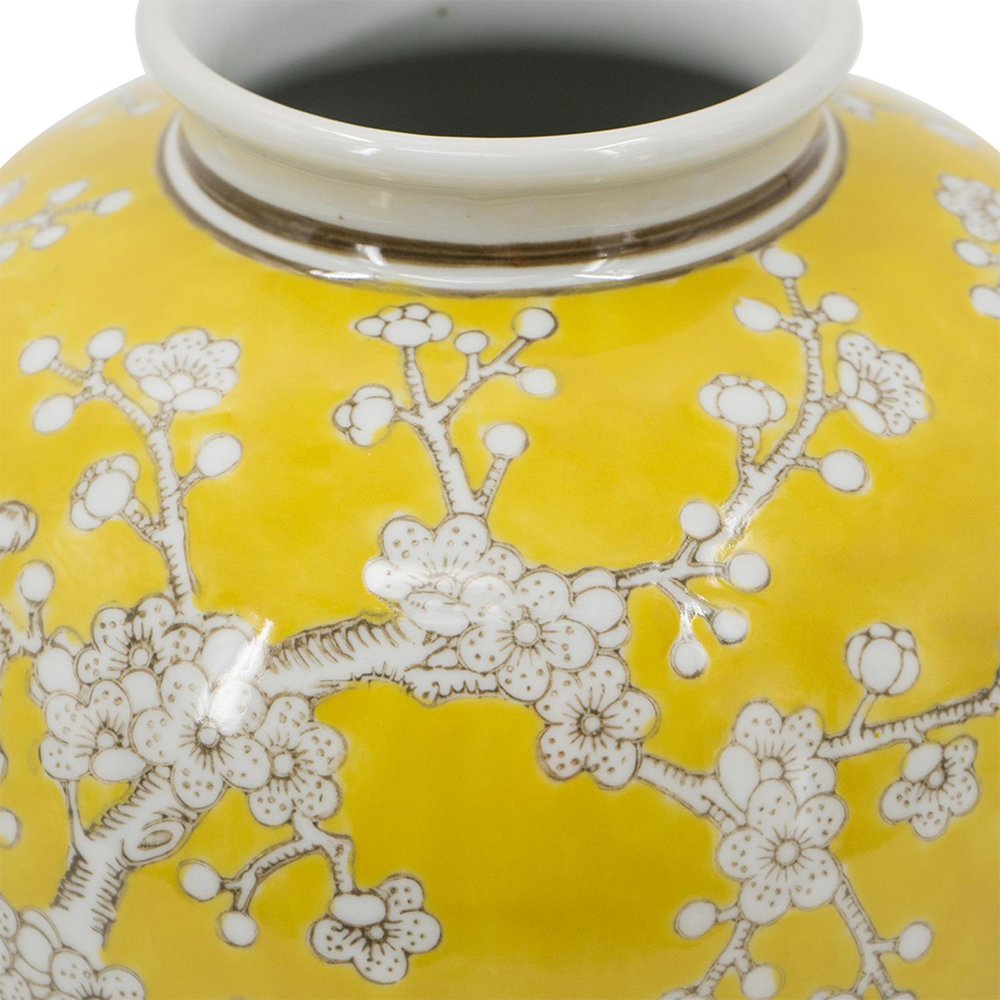 9" Yellow And White Floral Round Porcelain Table Vase