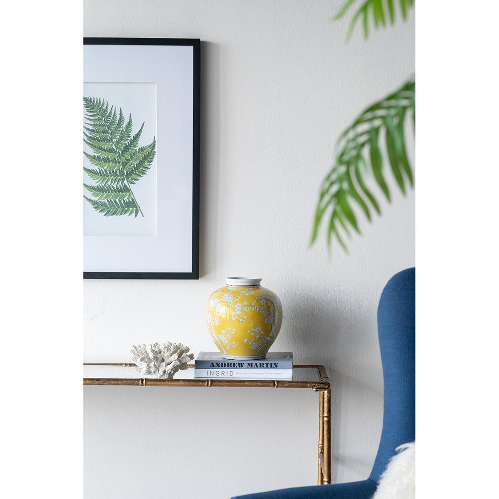 9" Yellow And White Floral Round Porcelain Table Vase