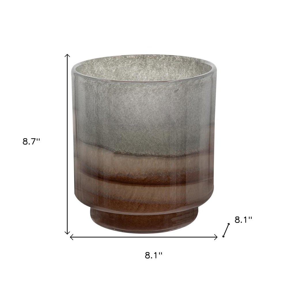 9" Gray And Brown Ombre Round Glass Table Vase