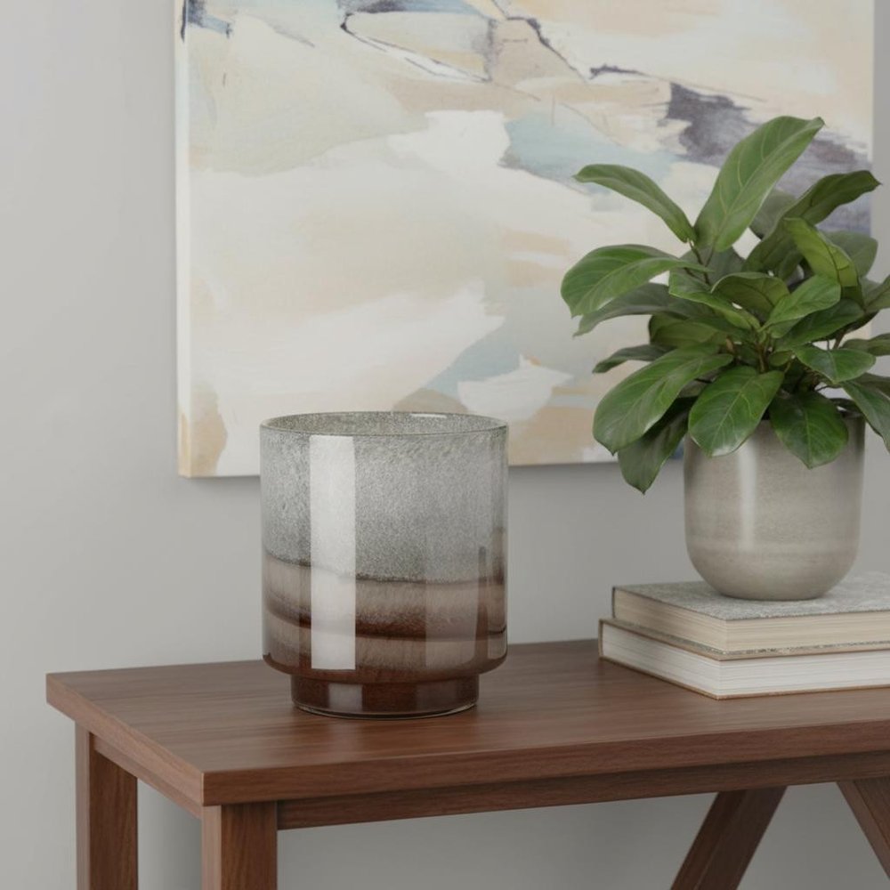 9" Gray And Brown Ombre Round Glass Table Vase