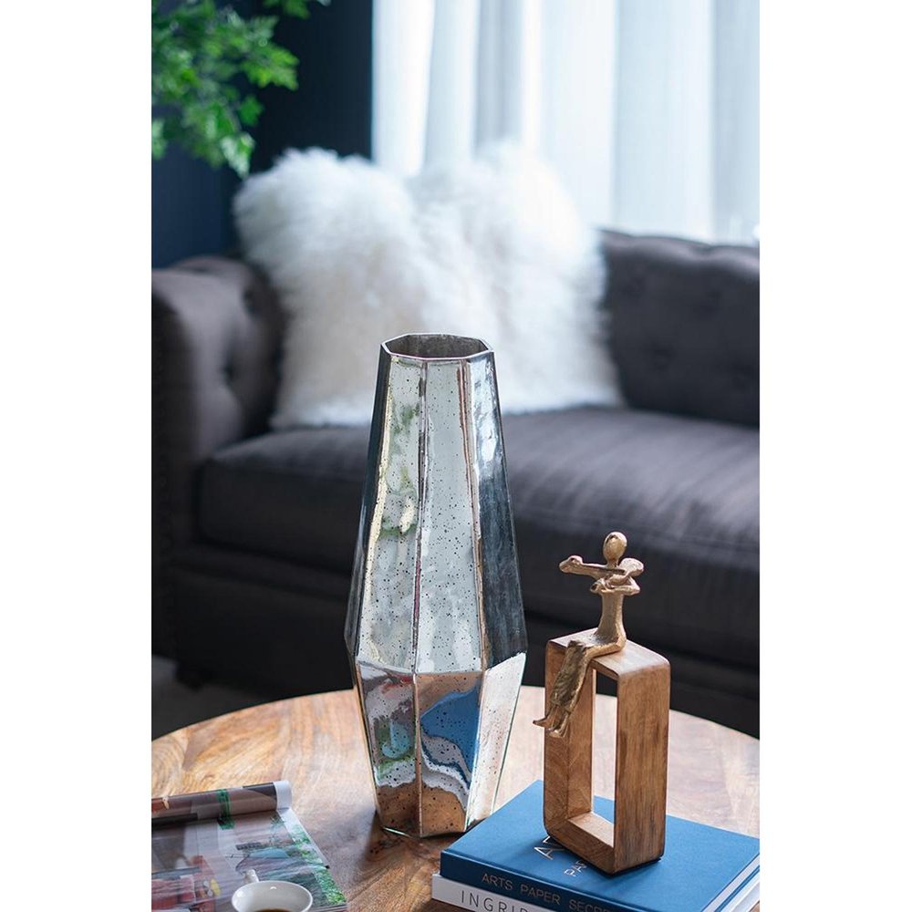 20" Silver Cylinder Glass Table Vase