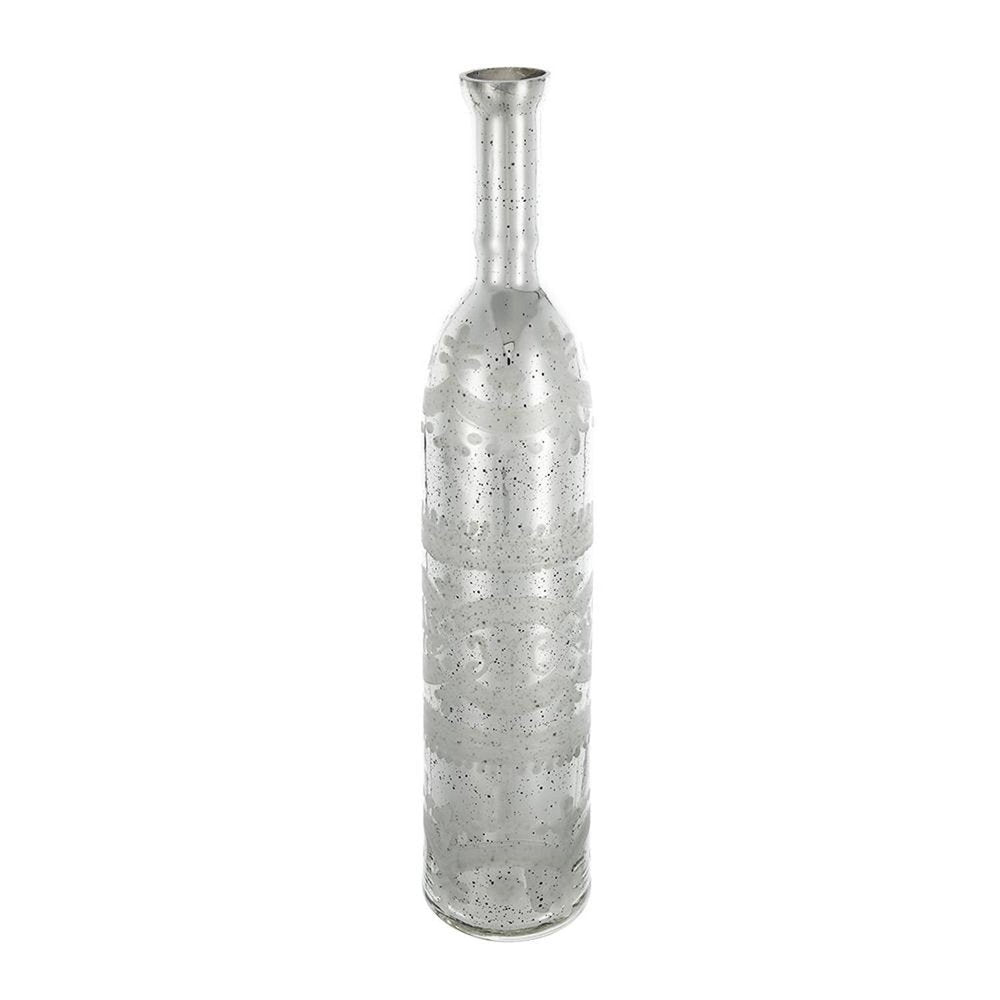 25" Silver Floral Bud Glass Table Vase