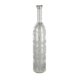 25" Antiqued Silver Floral Glass Bottle Table Vase