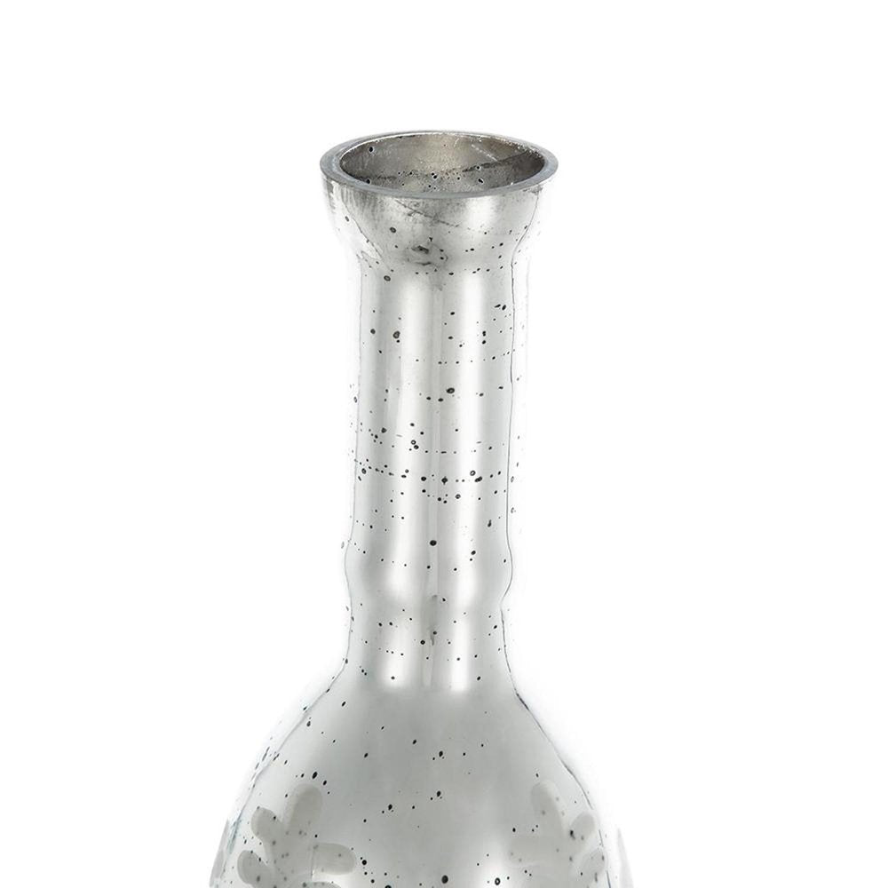 25" Silver Floral Bud Glass Table Vase