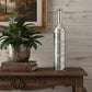25" Antiqued Silver Floral Glass Bottle Table Vase