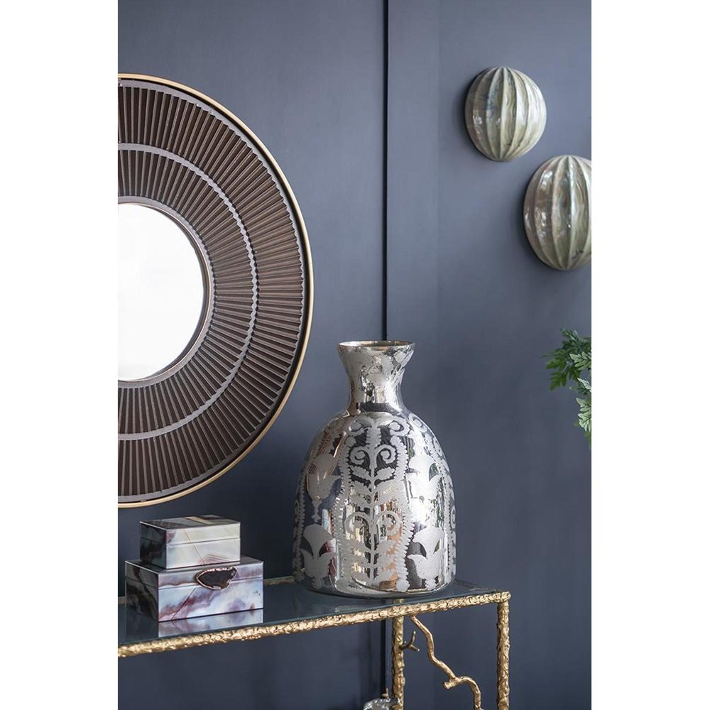 18" Silver Floral Round Glass Table Vase