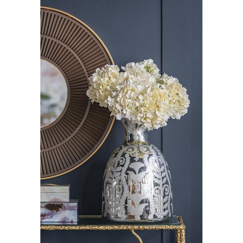 18" Silver Floral Round Glass Table Vase