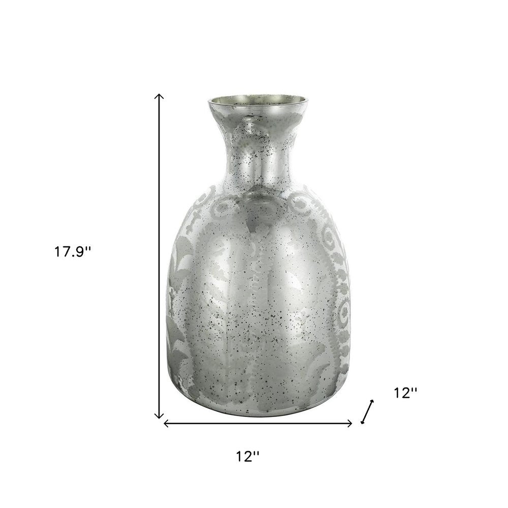 18" Silver Floral Round Glass Table Vase